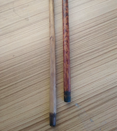 老的旱火因斗杆子，一条斑竹，一条是木还是藤...