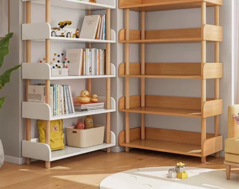 简易书架家用落地靠墙置物架客厅书柜子多层储...