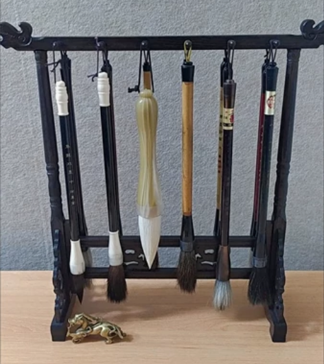 【全新包邮处理】复古鸡翅木龙头毛笔架6挂1...