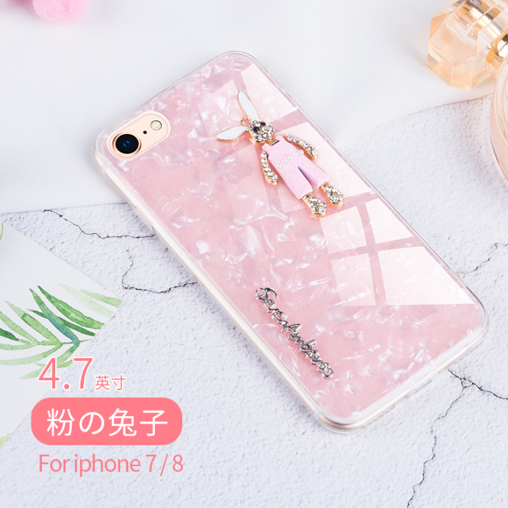 少女心水钻兔子苹果x手机壳6splus挂绳...