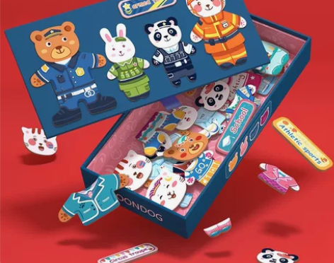 幼儿童早教益智磁性四熊动物拼图卡通宝宝换装...