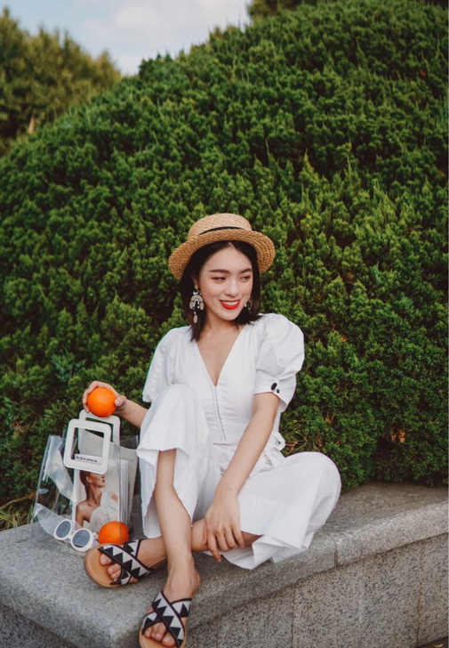 澳洲设计师品牌白色系带纽扣连体裤奚梦瑶同款...