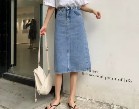 牛仔裙女中长款开叉a字裙夏季2019新款韩...