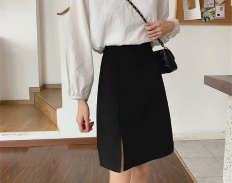 黑色不规则半身裙女2021年夏季新款开叉a...