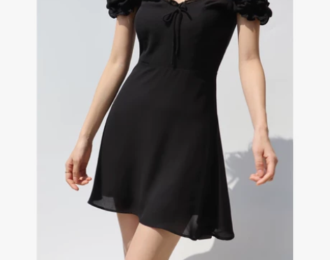 法式黑色少女一字肩复古修身显瘦系带蝴蝶结小...