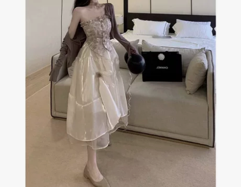 法式氛围感抹胸连衣裙开衫两件套高级感纯欲风...