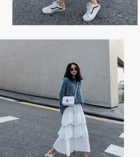 白色蛋糕裙女中长款高腰长裙百褶裙半身裙a字...