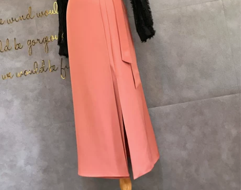 原创定制开叉铅笔裙 一片式半身裙女春秋黑色...