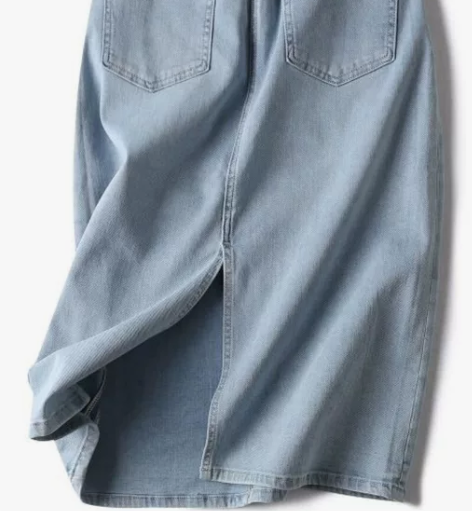 牛仔裙 丝带点缀小A字高腰显瘦包臀半身裙女...