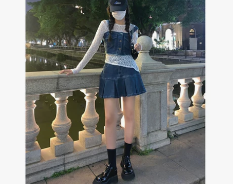 杏子王盐系穿搭辣妹风炸街休闲时尚牛仔背心百...