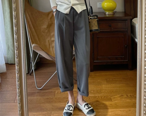 定制抗皱面料垂顺有型啥伦萝卜裤女九分西装裤...