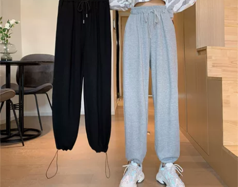 抽绳束脚裤女秋冬季2022新款显瘦百搭in...