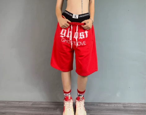 嘻哈红短裤春夏灰色休闲五分运动裤女宽松街舞...