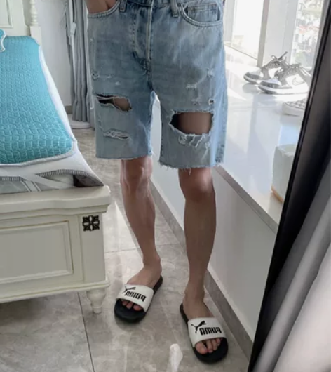 破洞牛仔短裤，hm165/72A，偏大，正...