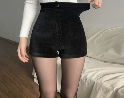 ?黑色高腰加绒短裤女2021秋冬季新款紧身...