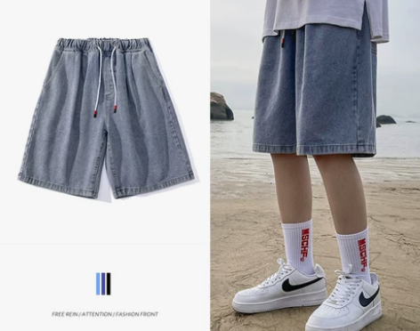 牛仔短裤女夏宽松直筒外穿学生五分裤阔腿显瘦...