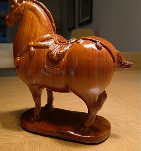 【捡漏】木雕摆件黑檀木唐马实木质雕刻动物生...