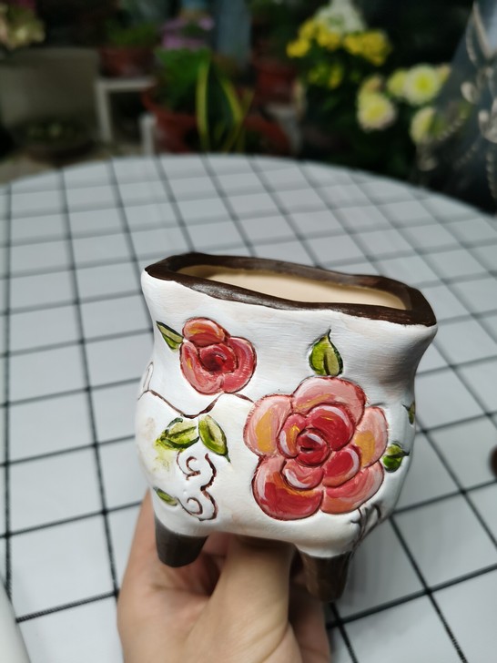 延禧风手绘多肉盆已刷亮光漆永不褪色福利价 ...