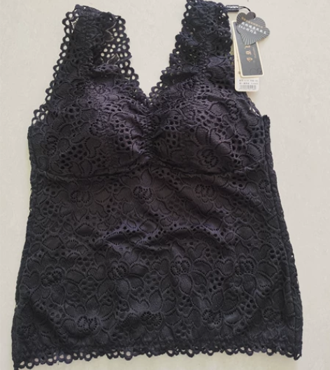 全新黑色蕾丝莫代尔打底无袖背心带胸垫可拆卸...