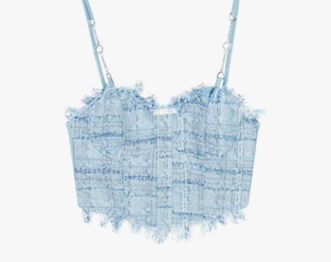 蓝色流苏吊带小背心女夏季甜辣妹外搭设计感纯...