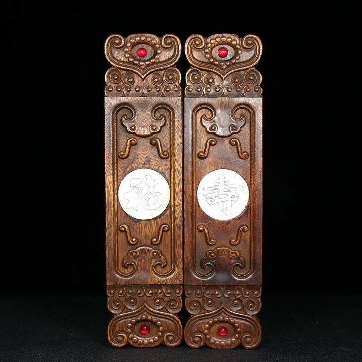 旧藏 花梨木镶嵌贝福寿镇尺。