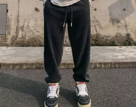春秋季男士灯芯绒休闲裤潮流宽松口袋拉链厚款...