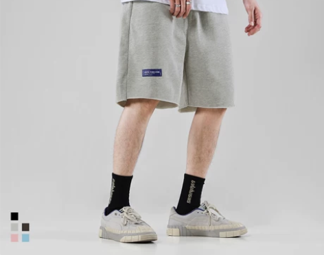 夏季潮牌灰色短裤男日系简约休闲过膝美式阔腿...