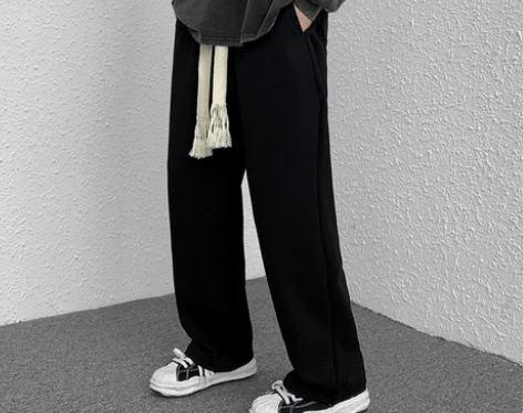 春季手工编织抽绳卫裤男宽松直筒ins高街大...