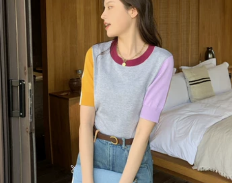 K姐自制【调色盘】28支晴棉显瘦拼色五分袖...