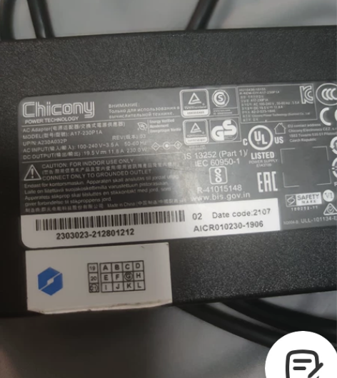 机械革命X10 PRO 原装电源线230w...