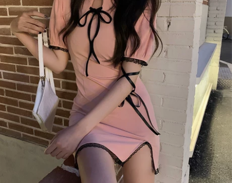 JMSHOP 粉红泡泡 设计感短款裙子女春...