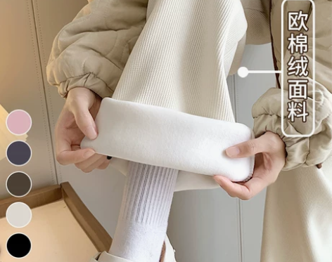 欧棉绒白色阔腿裤女秋冬季加绒高腰垂感小个子...
