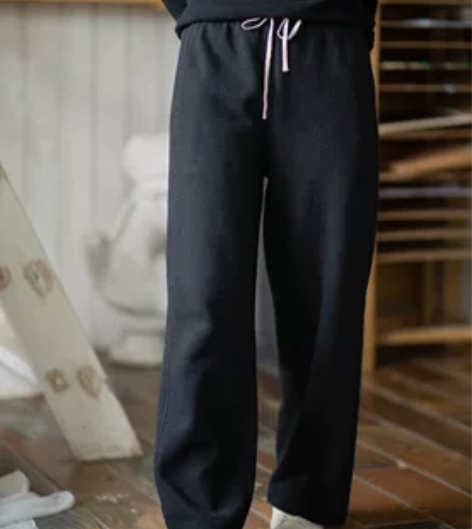旅途原品 黑色抓绒运动直筒裤子女2022秋...