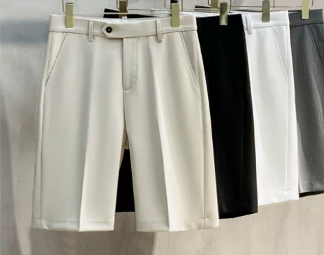 冰丝夏季中青年修身五分裤男轻商务小直筒中裤...