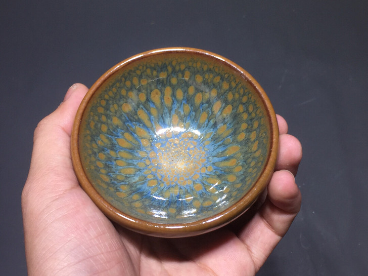 蓝鹧鸪斑雀羽原矿釉铁胎建盏仿古敛口主人杯