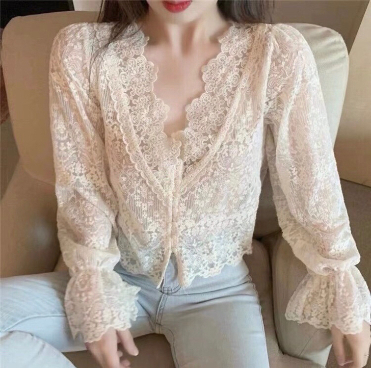 全新V领长袖打底衫蕾丝衫