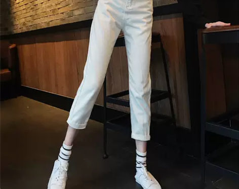 八分裤女白色直筒牛仔裤女高腰小个子150c...