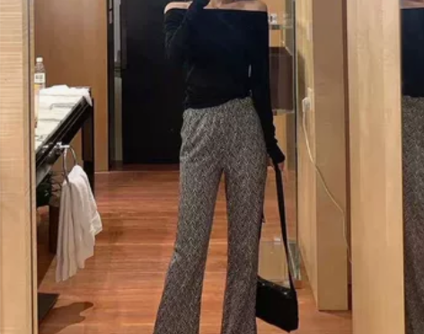 开叉阔腿裤女2021新款高腰垂感喇叭裤字母...