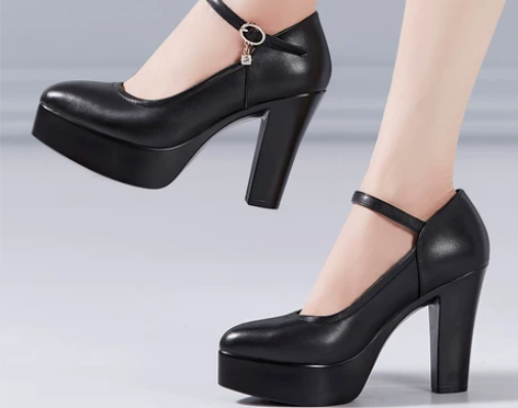 头层牛皮高跟尖头走秀单鞋防水台舒适浅口真皮...