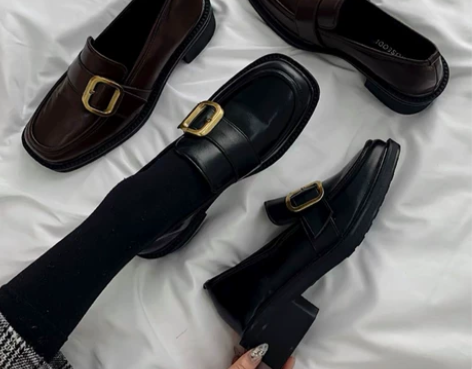 学院风皮鞋黑色方头粗跟单鞋乐福鞋 春夏秋款...