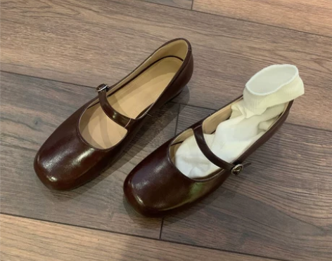 ?牛皮版~法式玛丽珍鞋2022新款夏款复古...