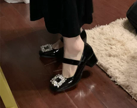 2021秋冬新款水钻玛丽珍鞋女单鞋ins平...