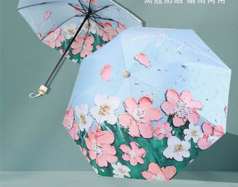 双面印花双层太阳伞防晒防紫外线加厚黑胶遮阳...