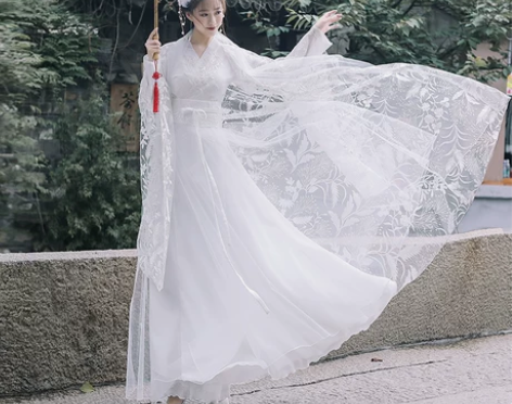 白色汉服女古装夏季薄款改良版连衣裙仙气中国...