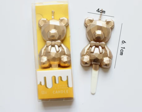 生日蜡烛 网红可爱卡通小熊蜡烛金色银色钻石...