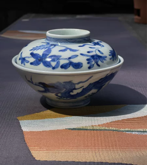 回流清代时期龙纹老青花盖碗，清代老青花瓷器...