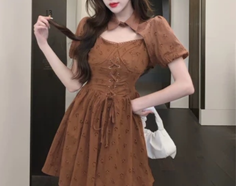 泡泡袖法式小坎肩外搭夏季吊带连衣裙两件套女...