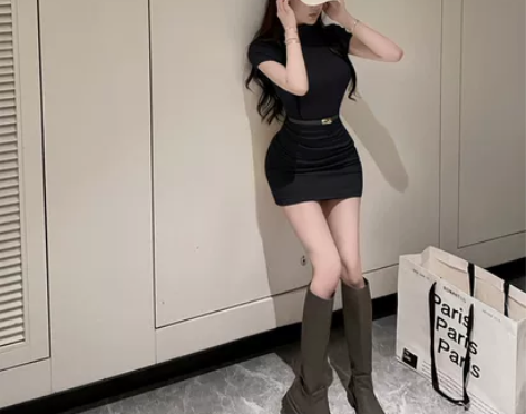 奶香四溢扑啦啦夏新款纯欲风针织修身显瘦连衣...