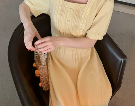 裙子2020年新款夏天女装蕾丝拼接法式复古...