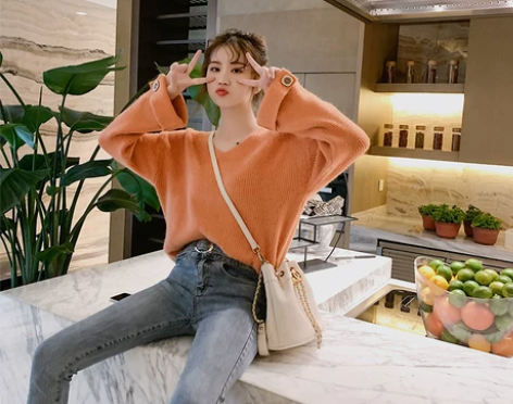 慵懒风套头毛衣 海马毛日系女宽松，可外穿实...